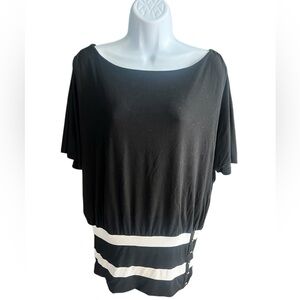 White House Black Market Off Shoulder Black and White Striped Blouse L